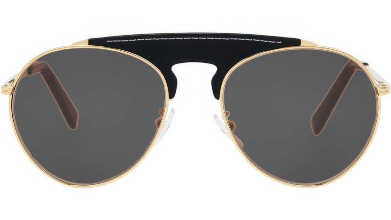 Leather Metal Gold Pilot Sunglasses